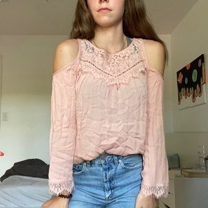 Pink long sleeve, cut out shoulders